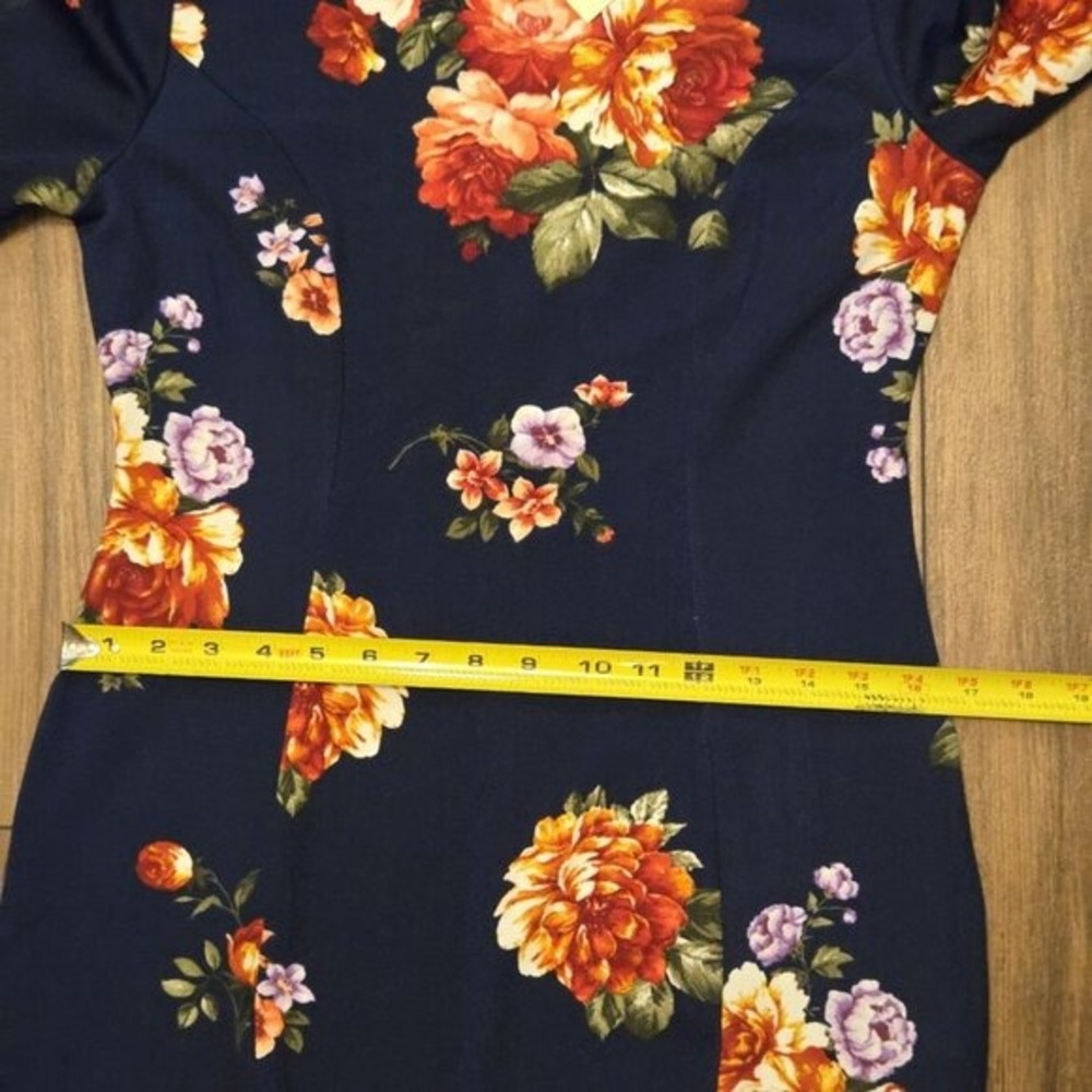 Available by Angela Fashion NWT LS BodyCon Dress Floral Navy Blue‎ Med - Picture 11 of 12